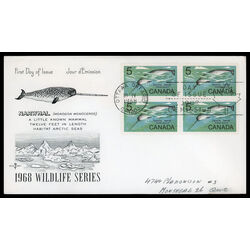 canada stamp 480 narwhal 5 1968 FDC BLOCK 024