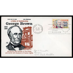 canada stamp 484 george brown globe and legislature 5 1968 FDC PC 016