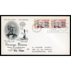 canada stamp 484 george brown globe and legislature 5 1968 FDC PC 022
