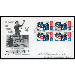 canada stamp 490 curlers on rink 6 1969 FDC BLOCK 019