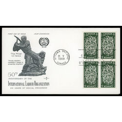 canada stamp 493i globe and tools 6 1969 FDC BLOCK 008