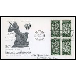 canada stamp 493i globe and tools 6 1969 FDC BLOCK 009