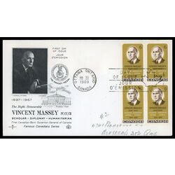 canada stamp 491 vincent massey 6 1969 FDC BLOCK 021