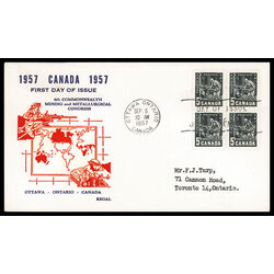 canada stamp 373 miner with drill 5 1957 FDC BLOCK 022