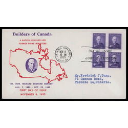 canada stamp 357 richard bennett 4 1955 FDC BLOCK 017