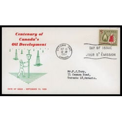 canada stamp 381 oil lamp and refinery 5 1958 FDC PC 032