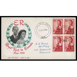 canada stamp 386 queen elizabeth ii 5 1959 FDC BLOCK 056
