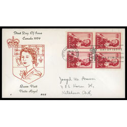 canada stamp 386 queen elizabeth ii 5 1959 FDC BLOCK 060