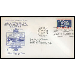canada stamp 387 seaway and national emblems 5 1959 FDC PC 073