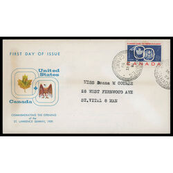 canada stamp 387 seaway and national emblems 5 1959 FDC PC 076