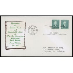 canada stamp 303 sir robert borden 3 1951 FDC PC 013