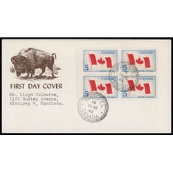 canada stamp 439 canadian flag 5 1965 FDC BLOCK 023