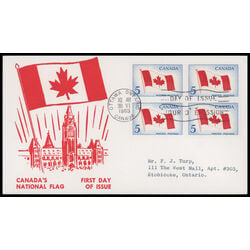 canada stamp 439 canadian flag 5 1965 FDC BLOCK 025
