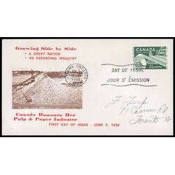 canada stamp 362 paper industry pulp and paper 20 1956 FDC PC 023