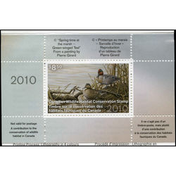canadian wildlife habitat conservation stamp fwh27 green winged teal 8 50 2010