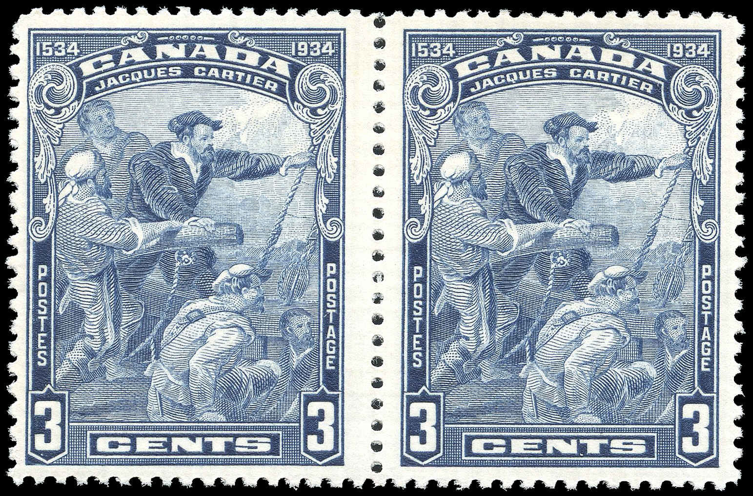 Buy Canada 208 Jacques Cartier 1934 3¢ Pair 208iv Mint Fine