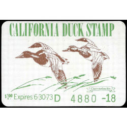 us stamp rw hunting permit rw ca2 canvasbacks california duck 1 1972 m 001