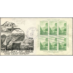 us stamp postage issues 751 yosemite sheet of 6 1 1934 FDC 001