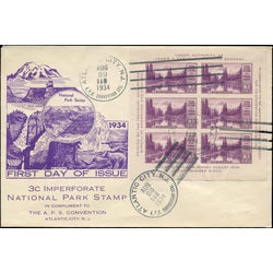 us stamp postage issues 750 mt rainier mirror lake sheet of 6 18 1934 FDC 001