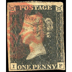 great britain stamp 1 queen victoria penny black 1p 1840 U VF 006