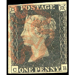 great britain stamp 1 queen victoria penny black 1p 1840 U VF 007