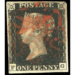 great britain stamp 1 queen victoria penny black 1p 1840 U VF 008