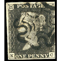 great britain stamp 1 queen victoria penny black 1p 1840 U VF 017
