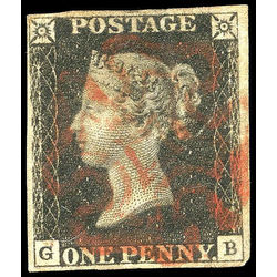 great britain stamp 1 queen victoria penny black 1p 1840 U VF 022