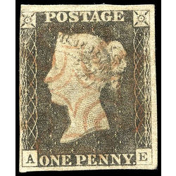 great britain stamp 1 queen victoria penny black 1p 1840 U F 027