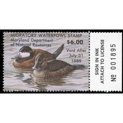 us stamp rw hunting permit rw md15 maryland ruddy ducks 6 1988