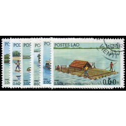 laos stamp 393 8 river vessels 1982