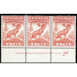 canada revenue stamp nfr46 caribou 5 1966 m fnh plate strip 002