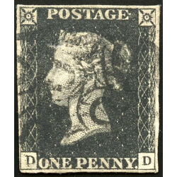 great britain stamp 1 queen victoria penny black 1p 1840 U VF 033