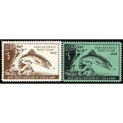 united states new jersey 1958 and 1959 trout stamps