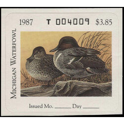 us stamp rw hunting permit rw mi12 michigan green winged teal 3 85 1987