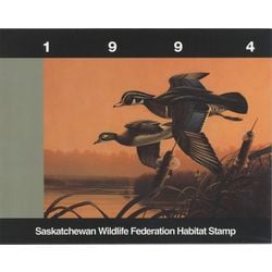 saskatchewan wildlife federation stamp sw5 wood ducks by wayne dowdy 6 1994