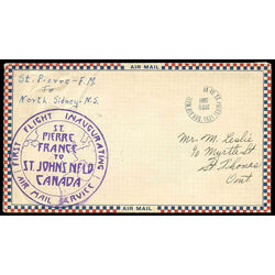 newfoundland first flight cover st pierre france to sydney