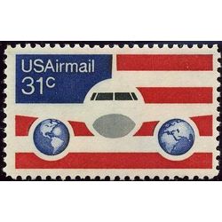 us stamp c air mail c90 plane globes flag 1976