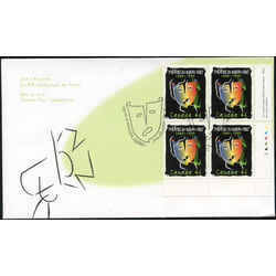 canada stamp 1769 the masks of tragedy and comedy with the profiles of the theatre s co founders superimposed 46 1999 FDC LR