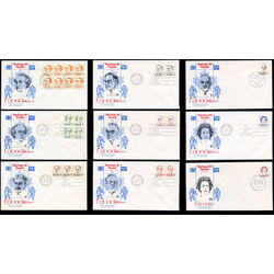 spectacular and complete collection of 9 fdc of the caricature definitives 1973 1976 heritage of canada unique cachets