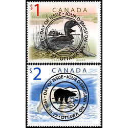 canada stamps loon 1687 polar bear 1690 socked on the nose first day cancellations from thematic 83 4