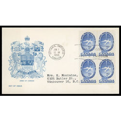 canada stamp 354 dove 5 1955 FDC BLOCK 014