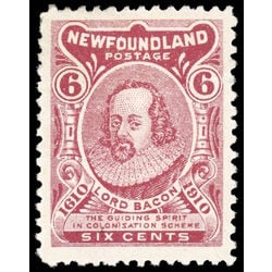 newfoundland stamp 92 lord bacon 6 1910 M VF 012
