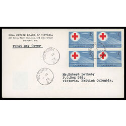 canada stamp 317 red cross symbol 4 1952 FDC BLOCK 014