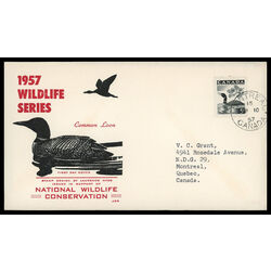 canada stamp 369 loon 5 1957 FDC PC 010