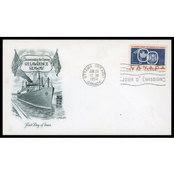 canada stamp 387 seaway and national emblems 5 1959 FDC PC 048