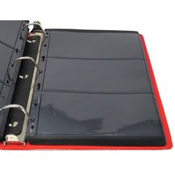 60 used black stock sheets in a red binder