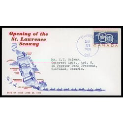 canada stamp 387 seaway and national emblems 5 1959 FDC PC 054