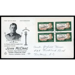 canada stamp 487i john mccrae and poem 5 1968 FDC UL 001