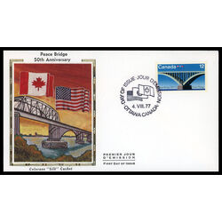 canada stamp 737 peace bridge 12 1977 FDC PC 011